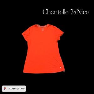 Neon orangey-pink. Danskin now. Size Large